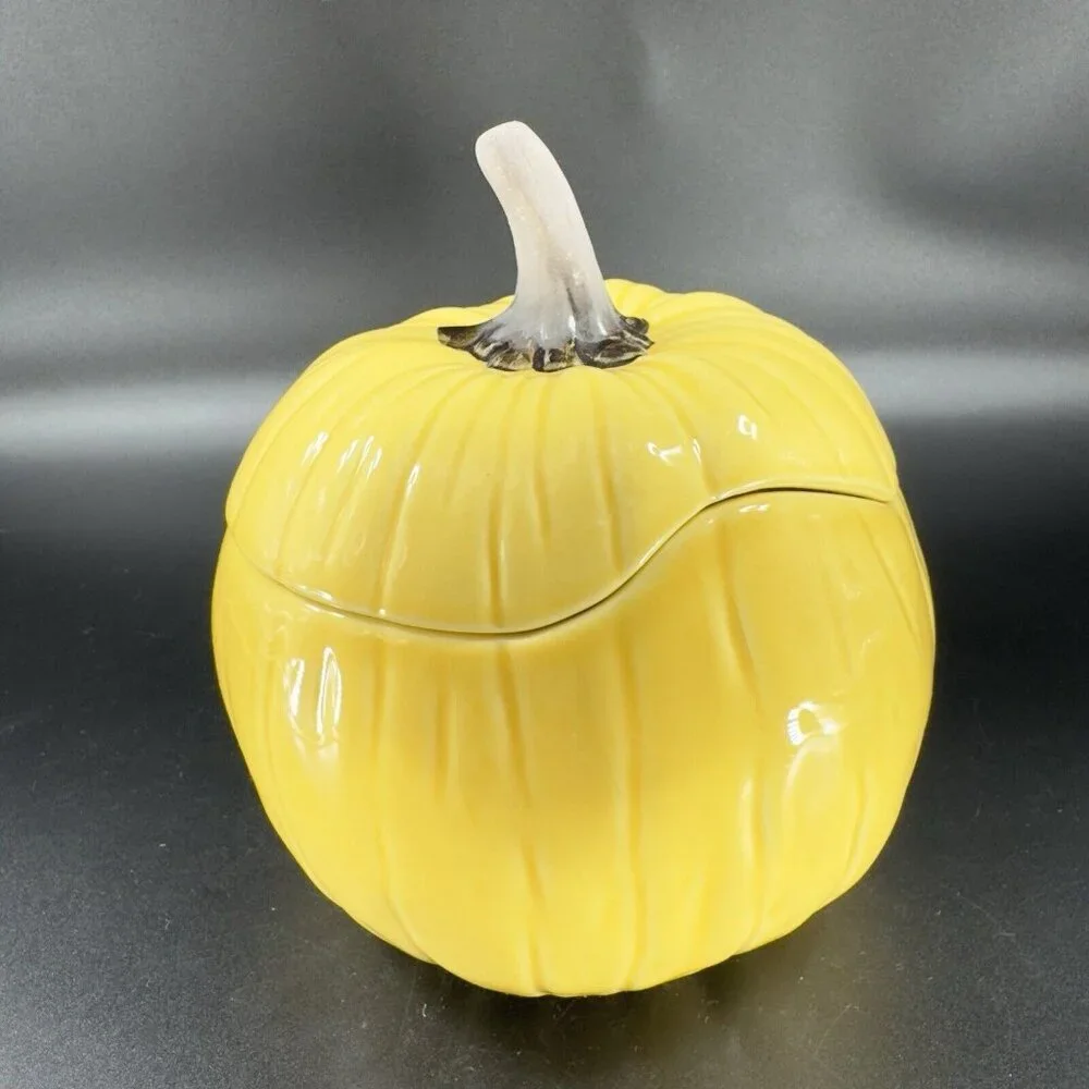 Crate & Barrel B Eigen Harvest‎ Yellow Pumpkin Squash Ceramic Bowl Canister Jar